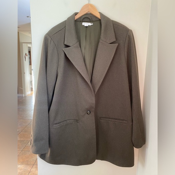 Good American Twill Tie Waist Belted Blazer Dark Green Size 4XL Academia Preppy - Picture 9 of 14